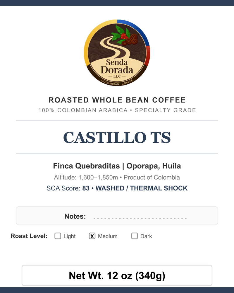 Q04 Castillo TS — Senda Dorada label