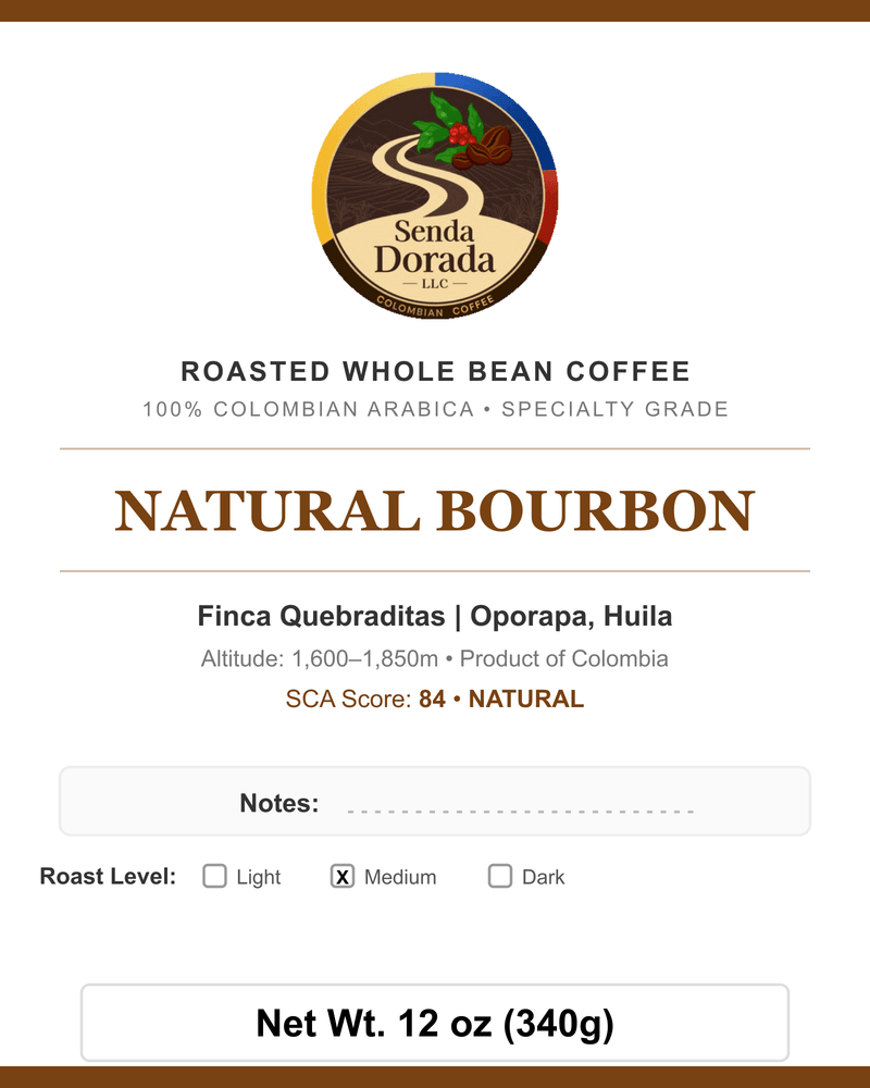 Q14 Natural Bourbon — Senda Dorada label
